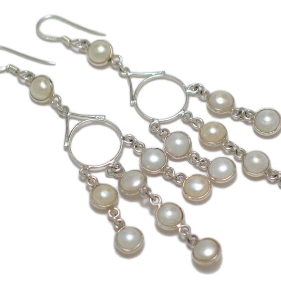 Chandelier Earrings Sterling Silver w/ Pearl - Picture 1 of 4